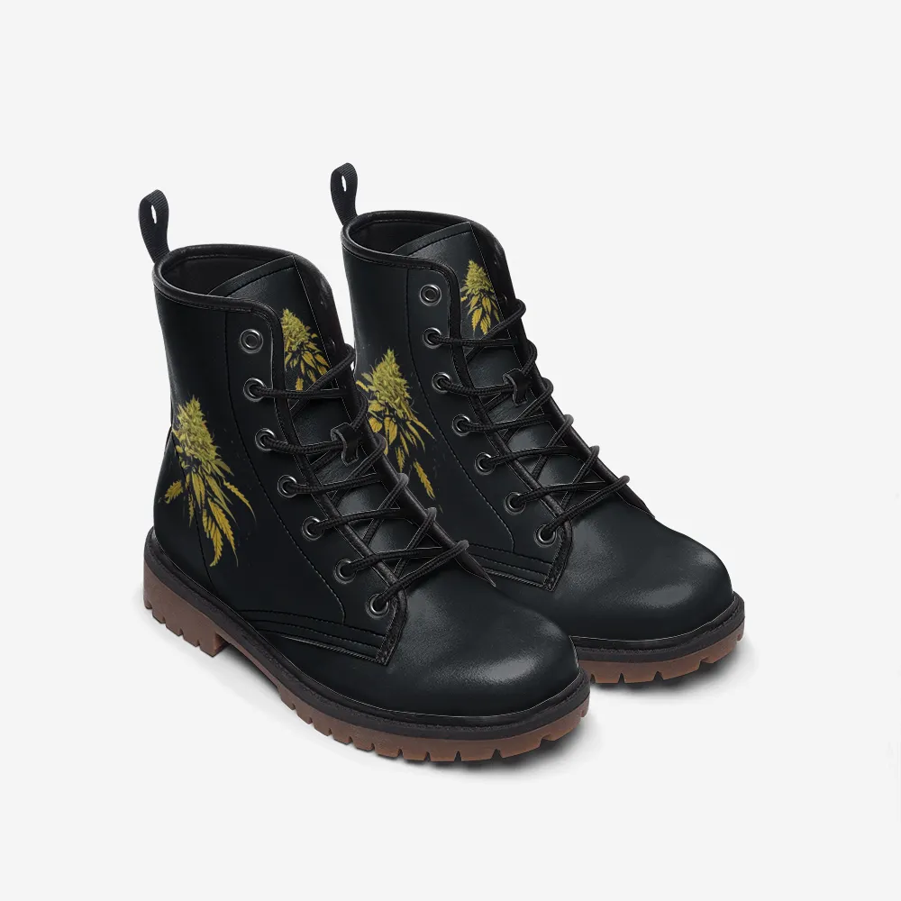 🛍️ Dark Cannabis Vegan Combat Boots – Grounded in Style, Rooted in Meaning