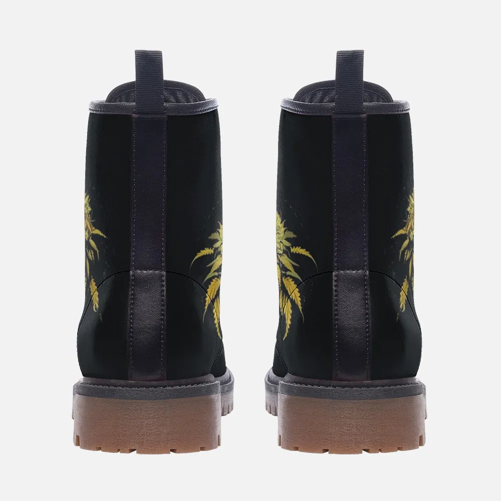 🛍️ Dark Cannabis Vegan Combat Boots – Grounded in Style, Rooted in Meaning