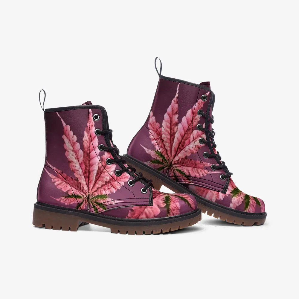 🛍️ Pink Cannabis Vegan Combat Boots – Walk Loud, Live Free