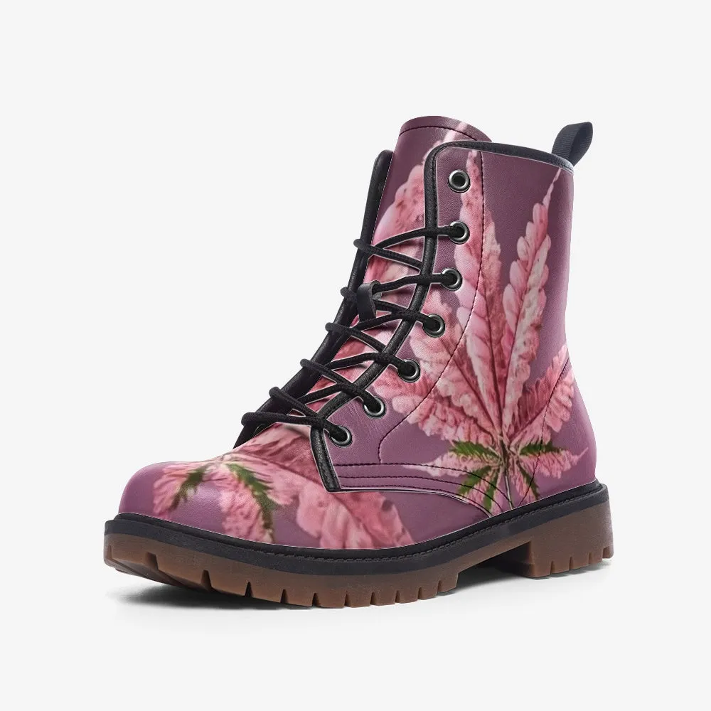 🛍️ Pink Cannabis Vegan Combat Boots – Walk Loud, Live Free