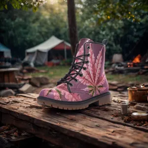 🛍️ Pink Cannabis Vegan Combat Boots – Walk Loud, Live Free
