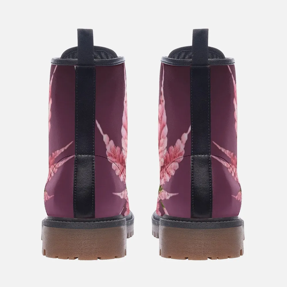🛍️ Pink Cannabis Vegan Combat Boots – Walk Loud, Live Free