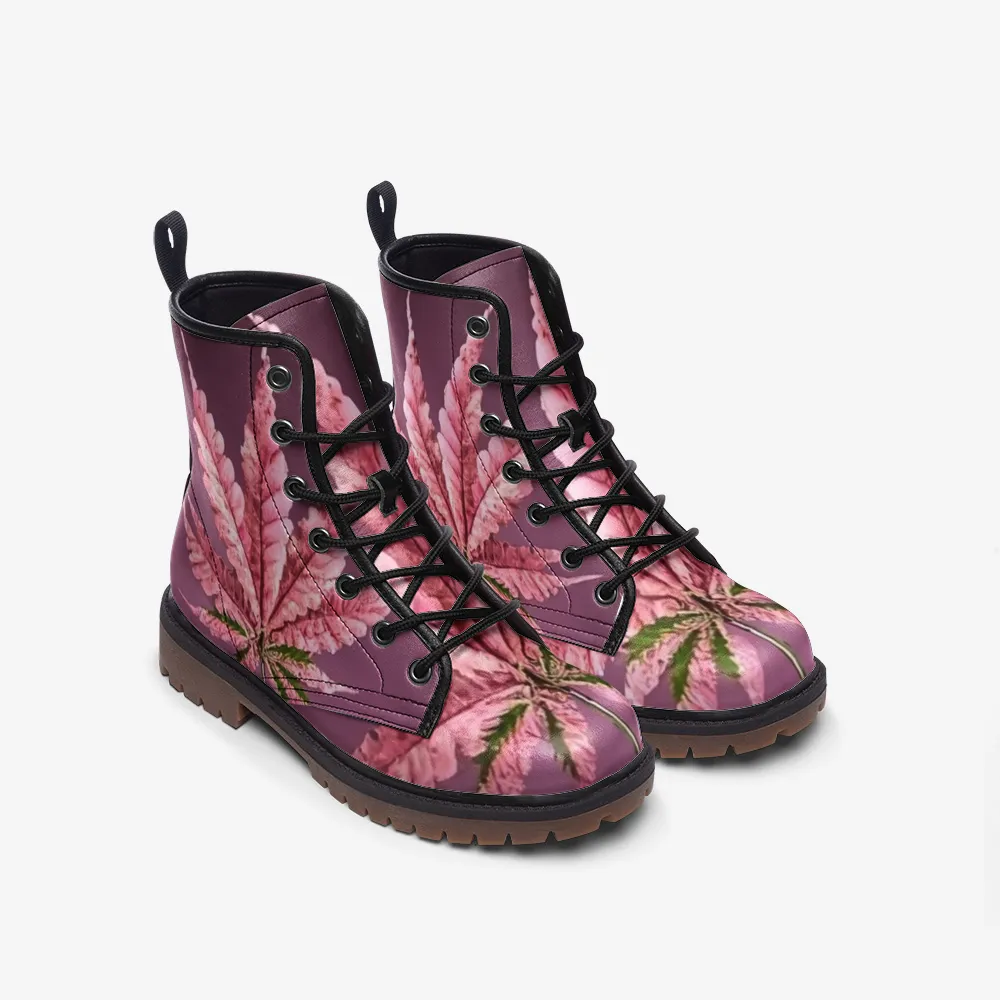 🛍️ Pink Cannabis Vegan Combat Boots – Walk Loud, Live Free