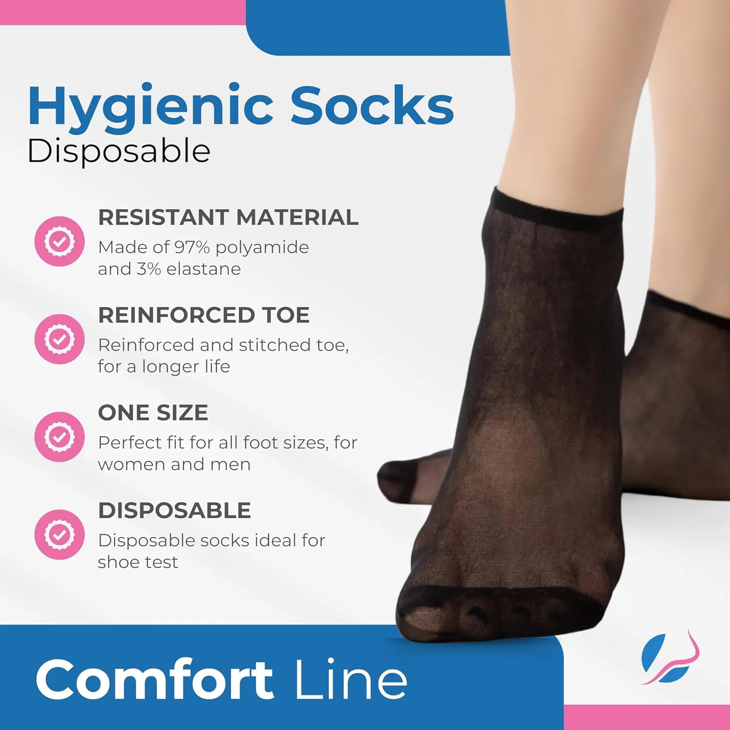 100pcs Disposable Hygienic Try On Socks, Comfort Line, Unisex, One Size