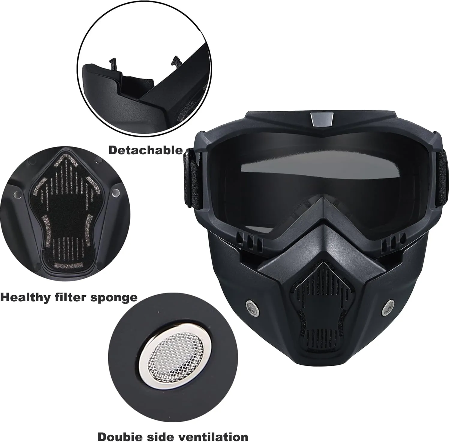 2 Pack Airsoft Mask Full Face, Paintball Mask,Motorcycle Mask，Tactical Full Face Mask Ski Mask Goggles Detachable