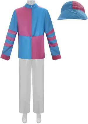 Adult Jockey Costume Horse Rider Racing Attire 3Pcs Set Derby Day or Halloween Cosplay Outfit with Cap