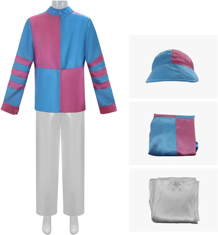 Adult Jockey Costume Horse Rider Racing Attire 3Pcs Set Derby Day or Halloween Cosplay Outfit with Cap