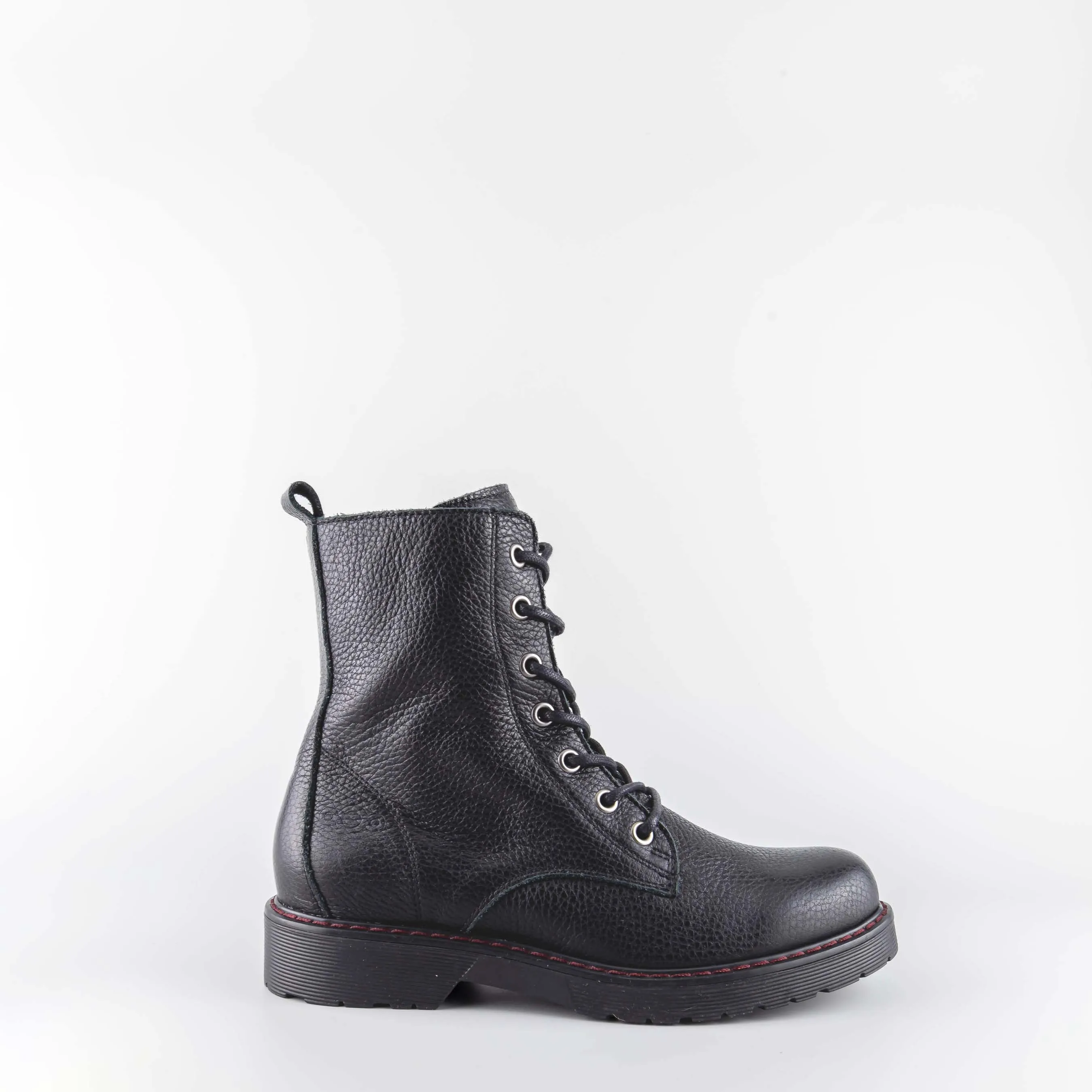 Alanis Black Engraved Leather Combat Boots