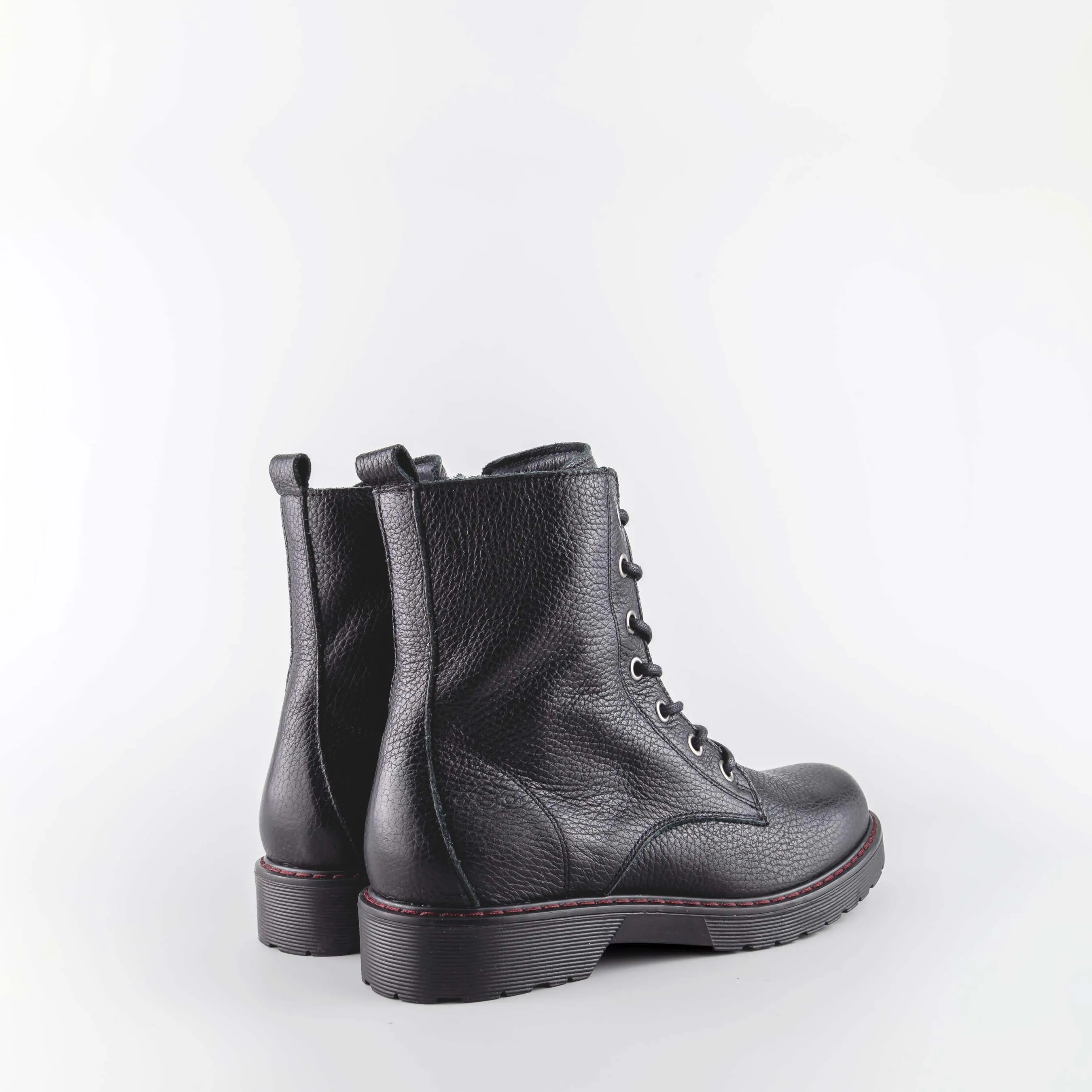 Alanis Black Engraved Leather Combat Boots