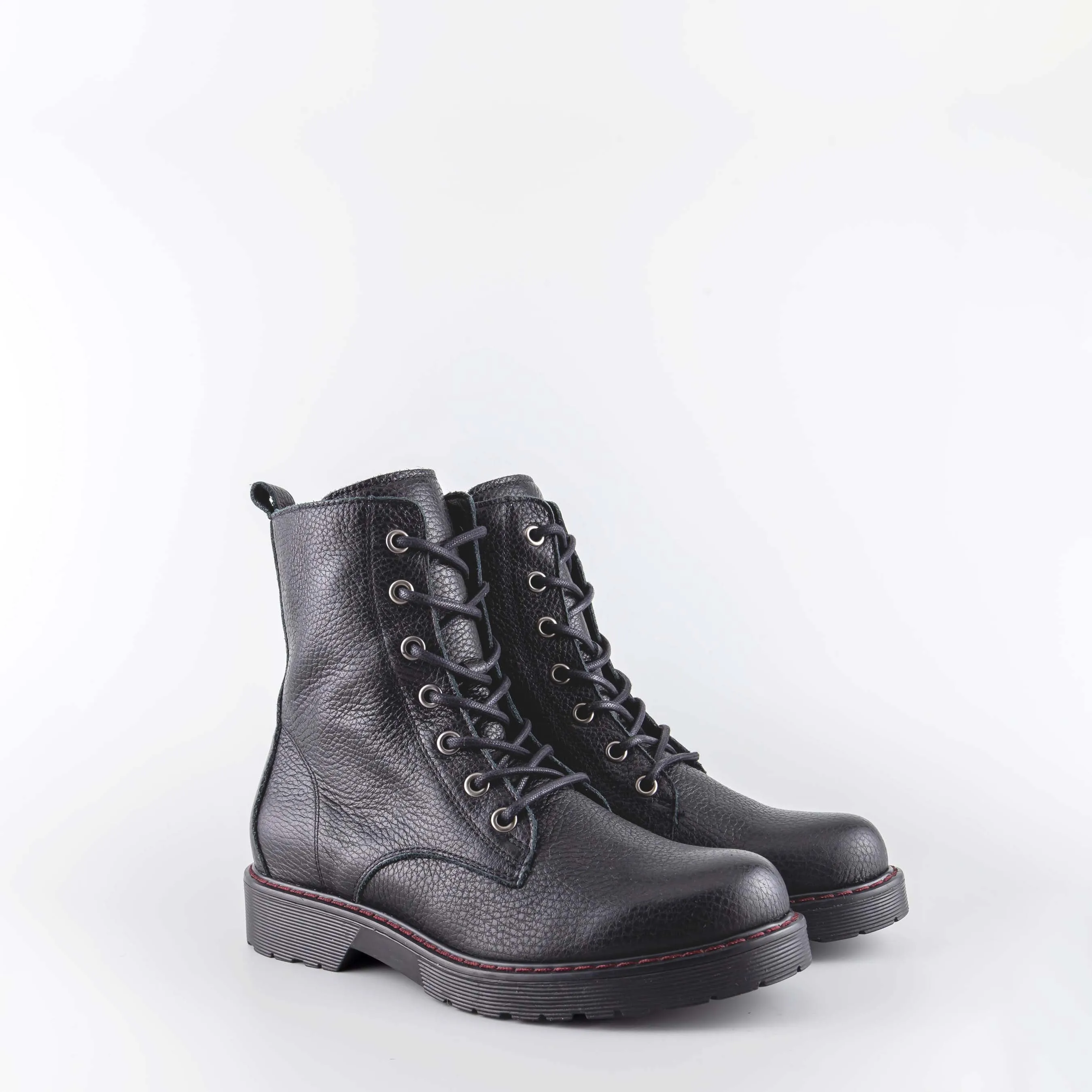 Alanis Black Engraved Leather Combat Boots