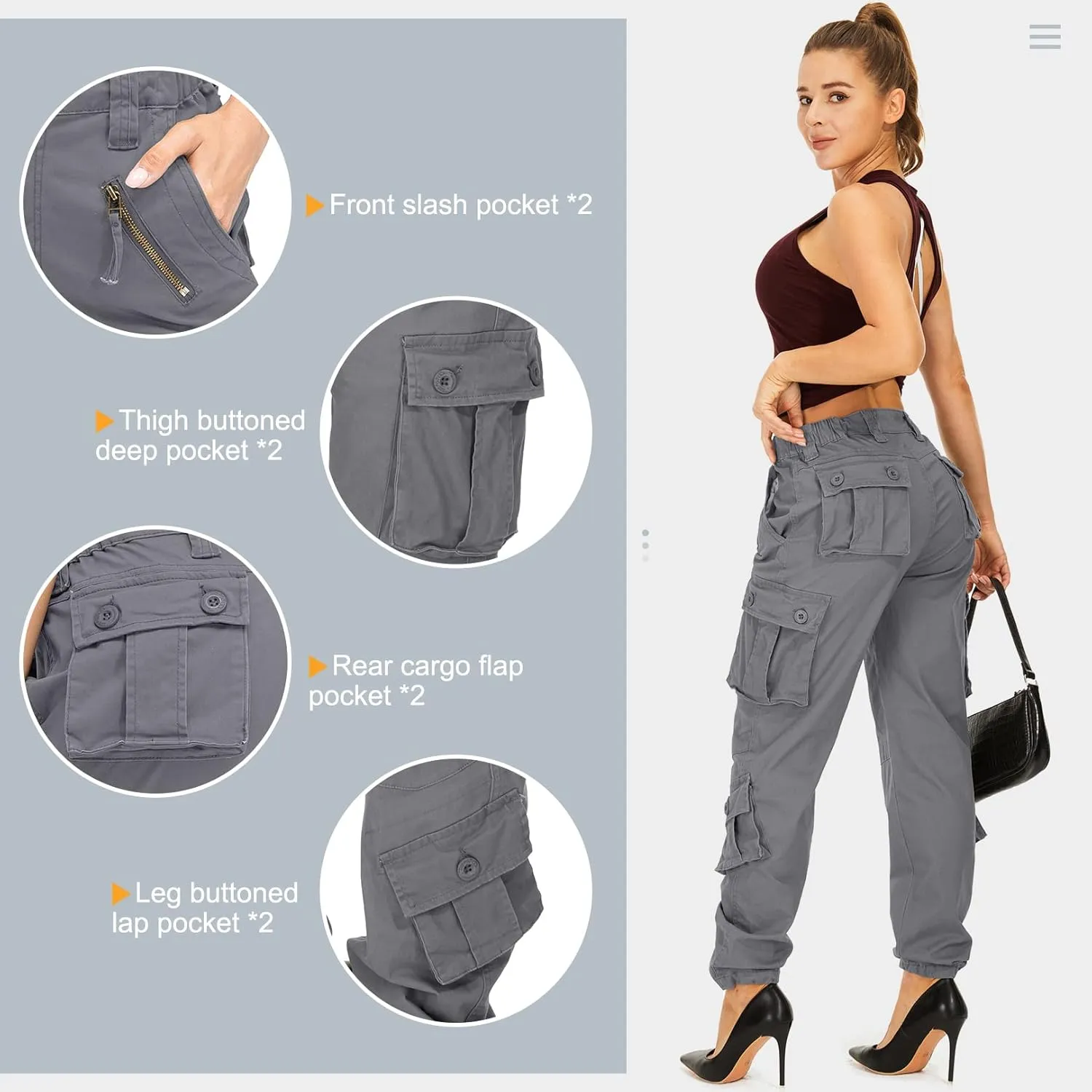 Alfiudad Womens Cargo Pants with Pockets, Women's Casual Military Army Hiking Combat Tactical Work Pants Trousers