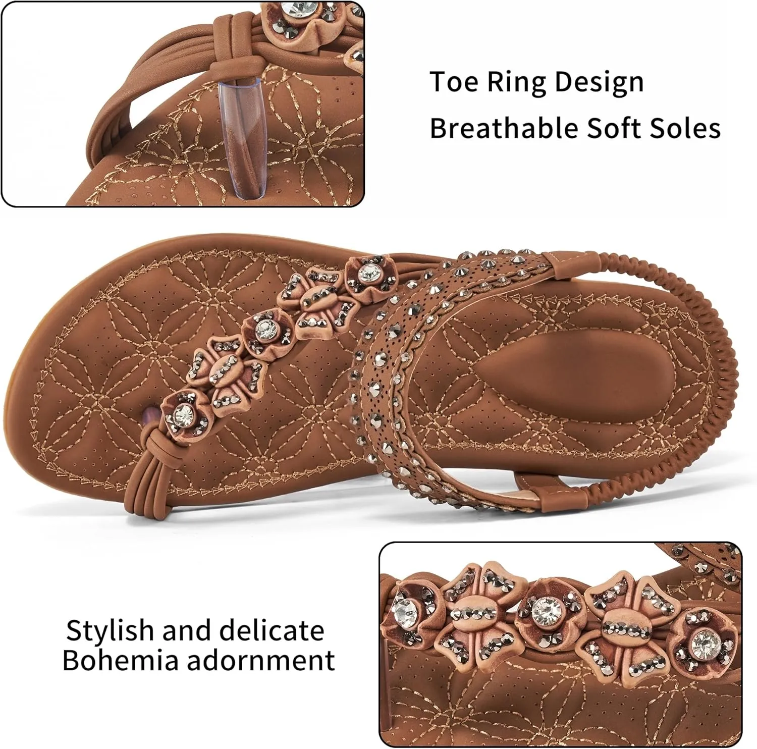 Alicegana Womens Sandals Dressy Flats: Bohemian Summer Comfortable Split Toe Shoes Walking Beach Gladiator