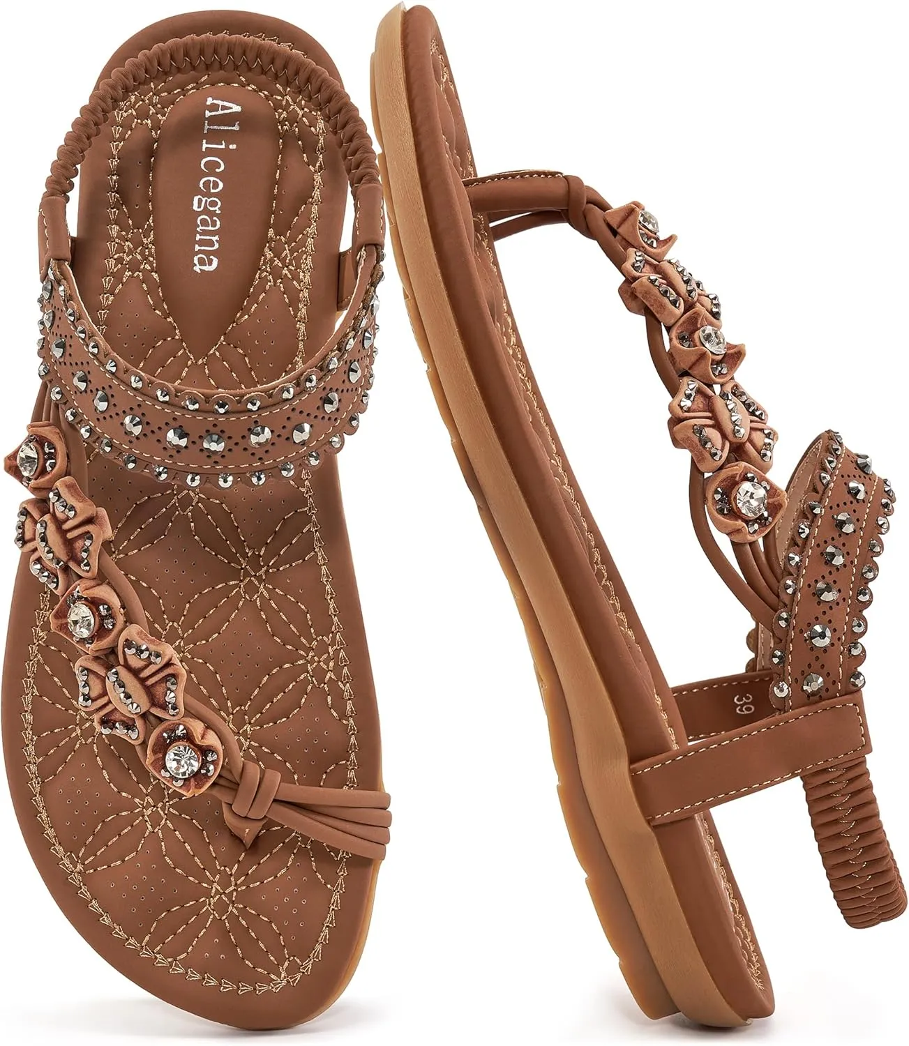 Alicegana Womens Sandals Dressy Flats: Bohemian Summer Comfortable Split Toe Shoes Walking Beach Gladiator