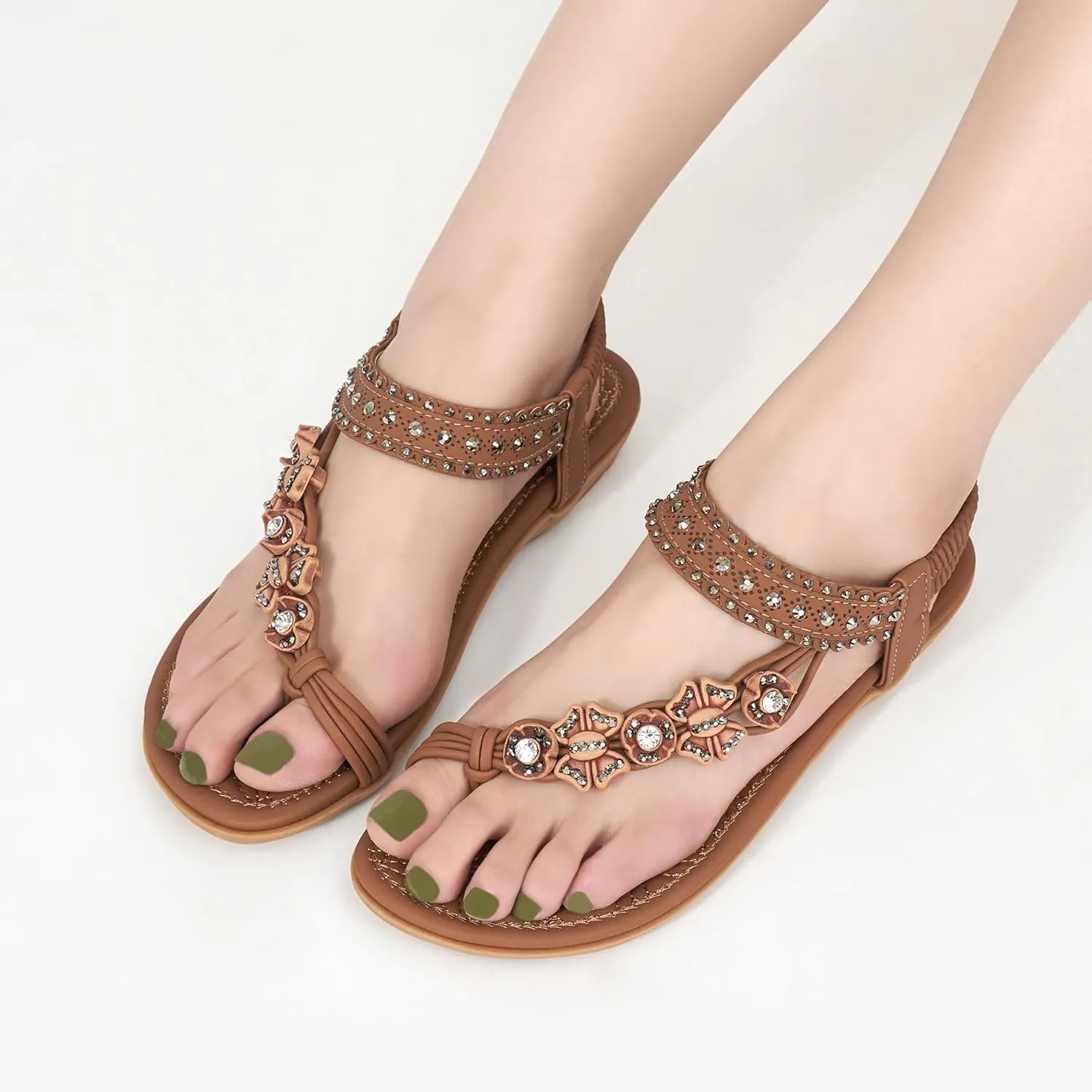 Alicegana Womens Sandals Dressy Flats: Bohemian Summer Comfortable Split Toe Shoes Walking Beach Gladiator