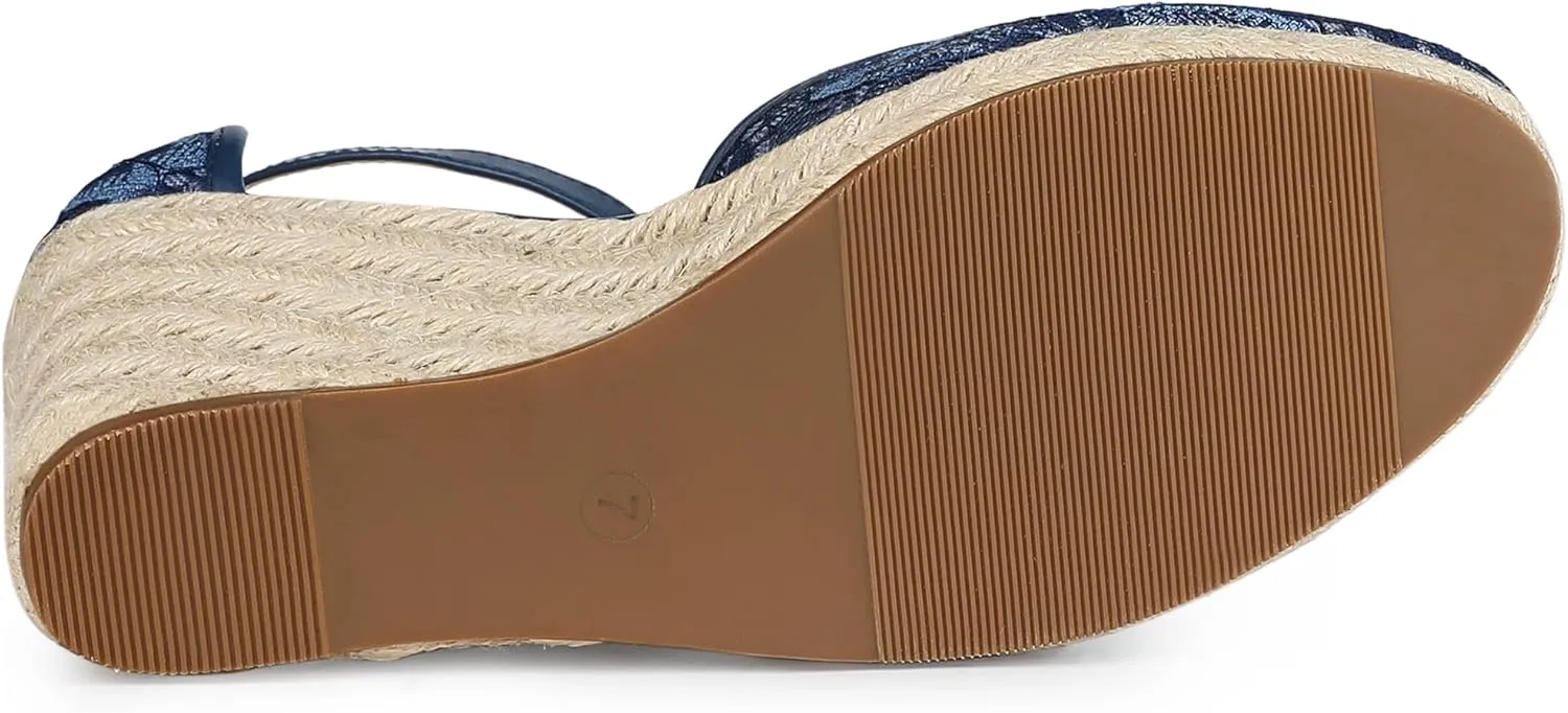 Allegra K Women's Closed Toe Espadrille Platform Heels Lace Wedge Sandals