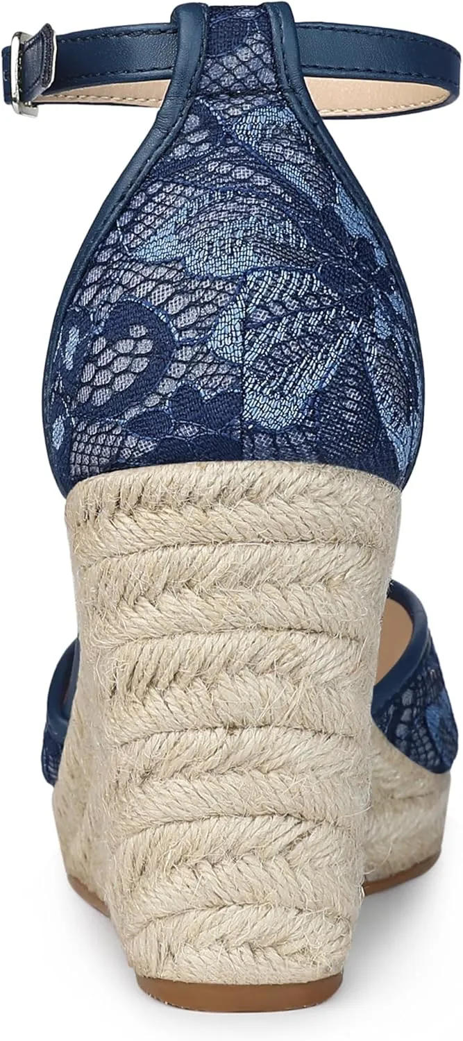Allegra K Women's Closed Toe Espadrille Platform Heels Lace Wedge Sandals