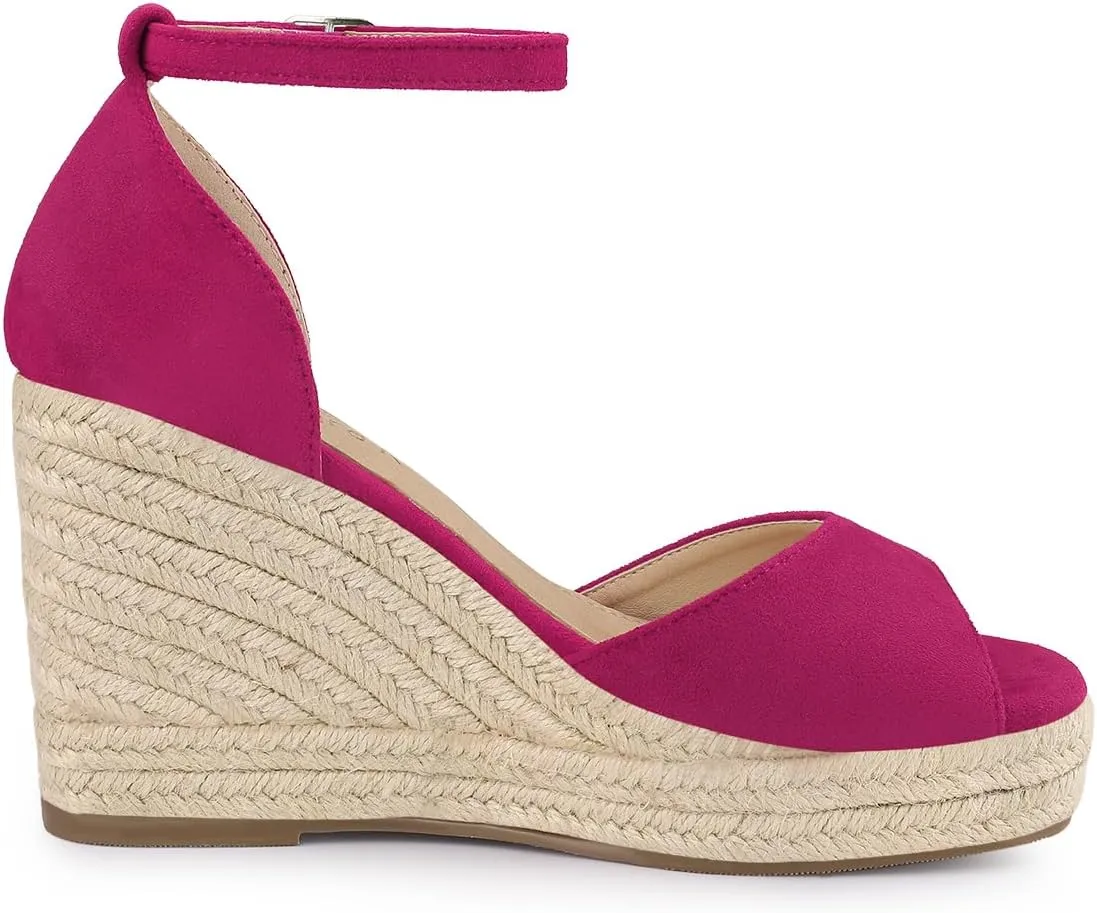 Allegra K Women's Espadrille Platform Ankle Strap Wedge Heel Sandals