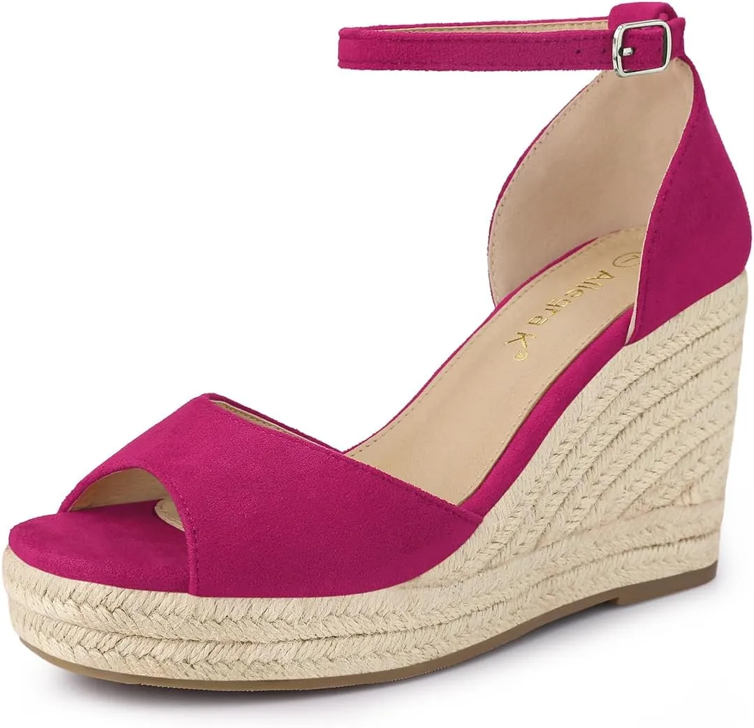 Allegra K Women's Espadrille Platform Ankle Strap Wedge Heel Sandals