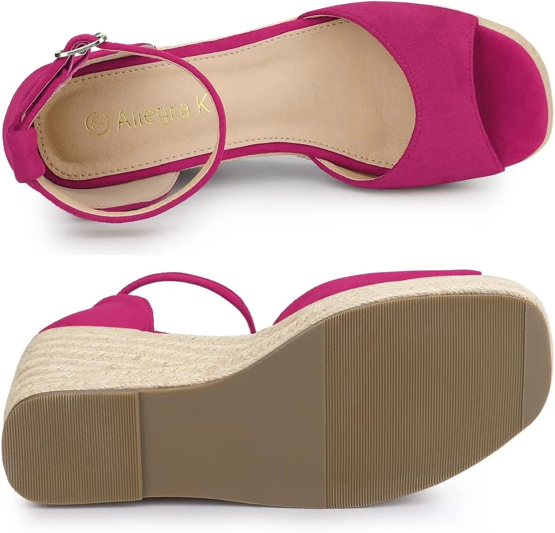 Allegra K Women's Espadrille Platform Ankle Strap Wedge Heel Sandals