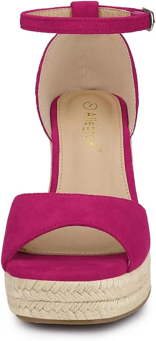 Allegra K Women's Espadrille Platform Ankle Strap Wedge Heel Sandals