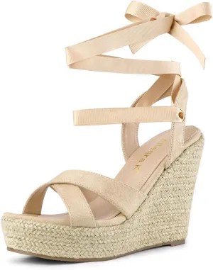 Allegra K Women's Espadrille Platform Lace Up Wedges Sandals