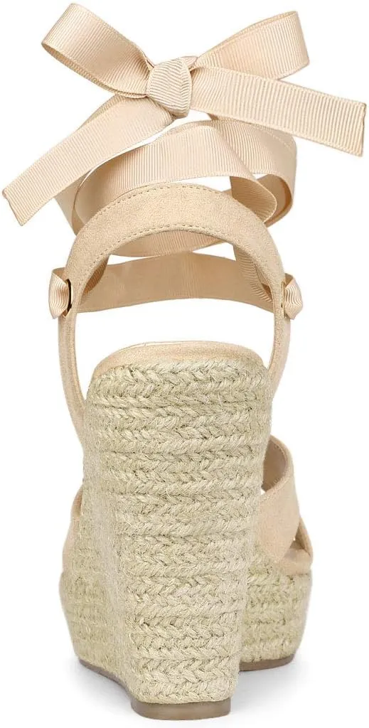 Allegra K Women's Espadrille Platform Lace Up Wedges Sandals