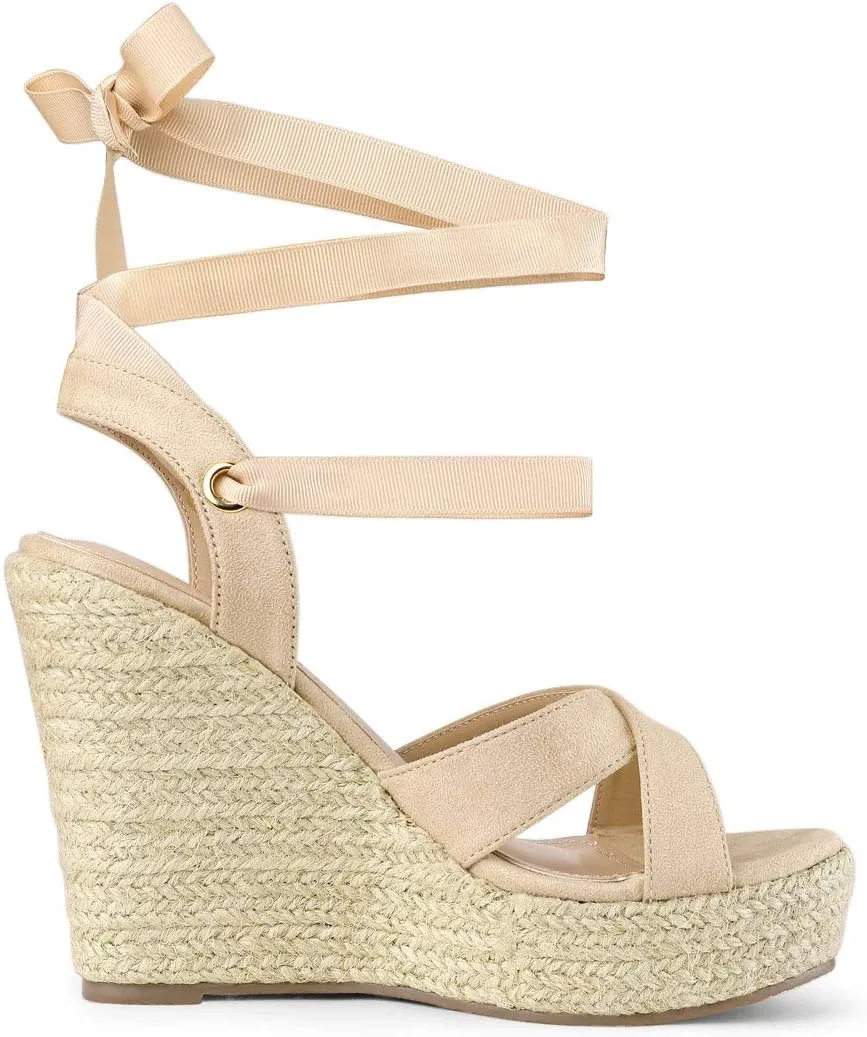 Allegra K Women's Espadrille Platform Lace Up Wedges Sandals