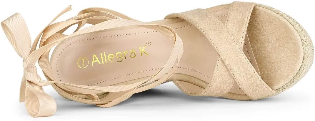 Allegra K Women's Espadrille Platform Lace Up Wedges Sandals