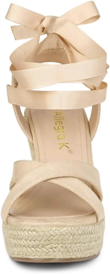 Allegra K Women's Espadrille Platform Lace Up Wedges Sandals