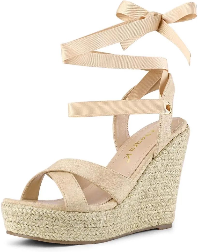 Allegra K Women's Espadrille Platform Lace Up Wedges Sandals