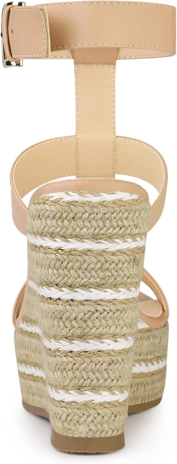 Allegra K Women's Espadrille Strappy Platform Wedges Sandals
