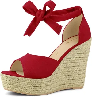 Allegra K Women's Espadrilles Tie Up Ankle Strap Wedges Sandals