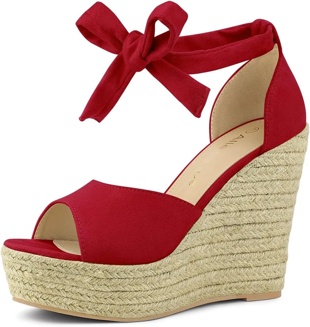 Allegra K Women's Espadrilles Tie Up Ankle Strap Wedges Sandals