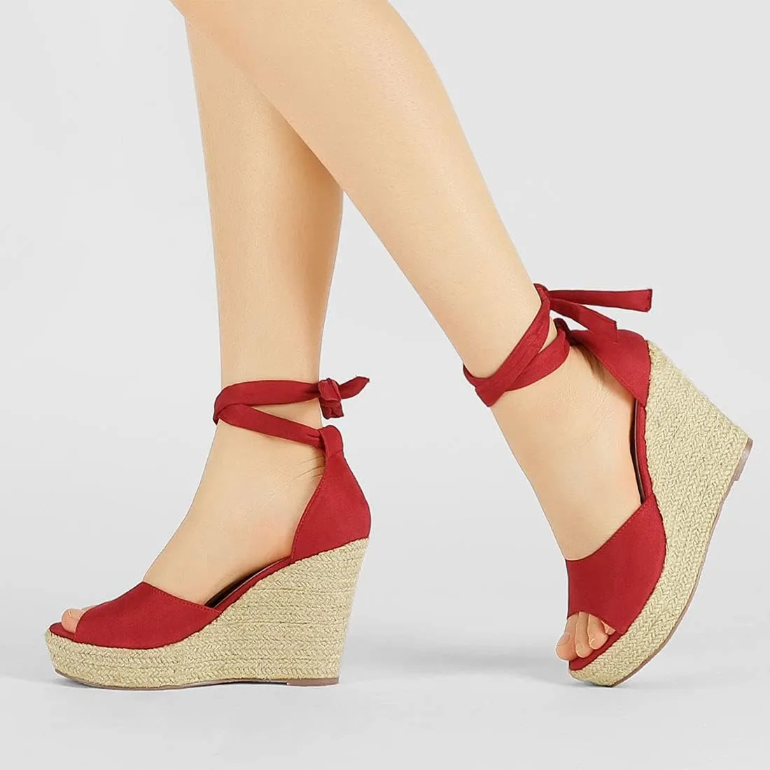 Allegra K Women's Espadrilles Tie Up Ankle Strap Wedges Sandals