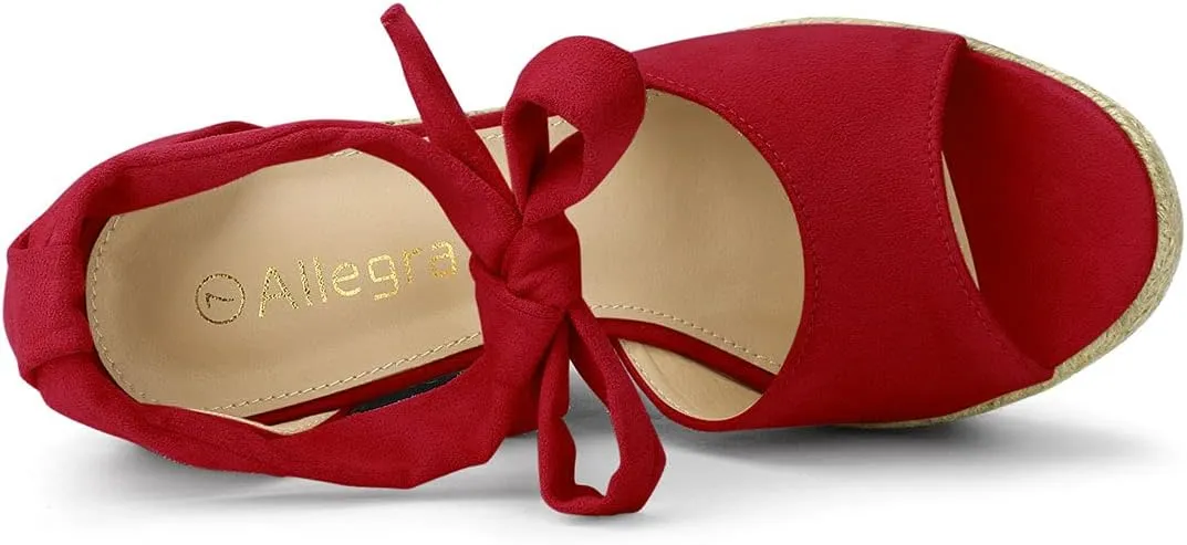 Allegra K Women's Espadrilles Tie Up Ankle Strap Wedges Sandals
