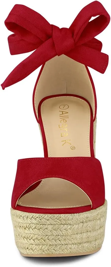 Allegra K Women's Espadrilles Tie Up Ankle Strap Wedges Sandals