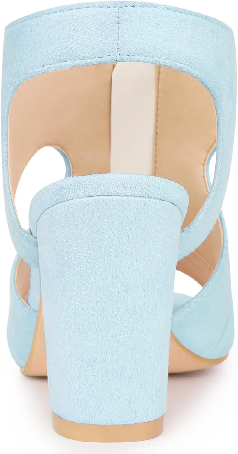 Allegra K Women's Front Zip Cut Out Chunky Heels Slingback Gladiator Heel Sandals