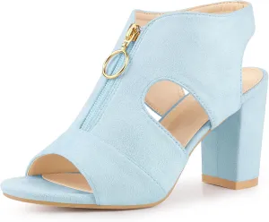 Allegra K Women's Front Zip Cut Out Chunky Heels Slingback Gladiator Heel Sandals