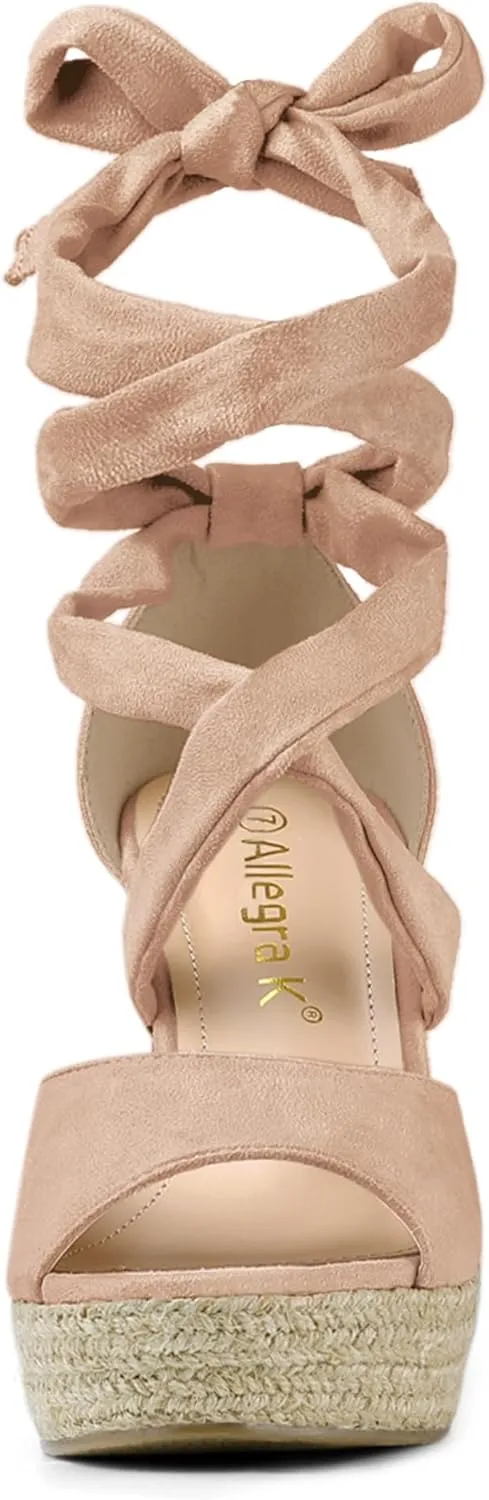 Allegra K Women's Lace Up Espadrilles Platform Platform Wedges Sandals