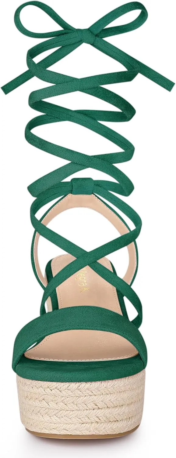 Allegra K Women's Lace Up Wedge Heel Slingback Platform Strappy Sandals
