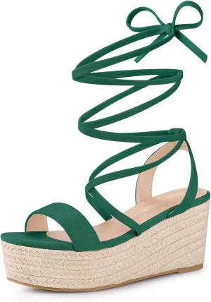 Allegra K Women's Lace Up Wedge Heel Slingback Platform Strappy Sandals