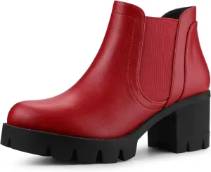 Allegra K Women's Lug Sole Chunky Heel Chelsea Ankle Boots