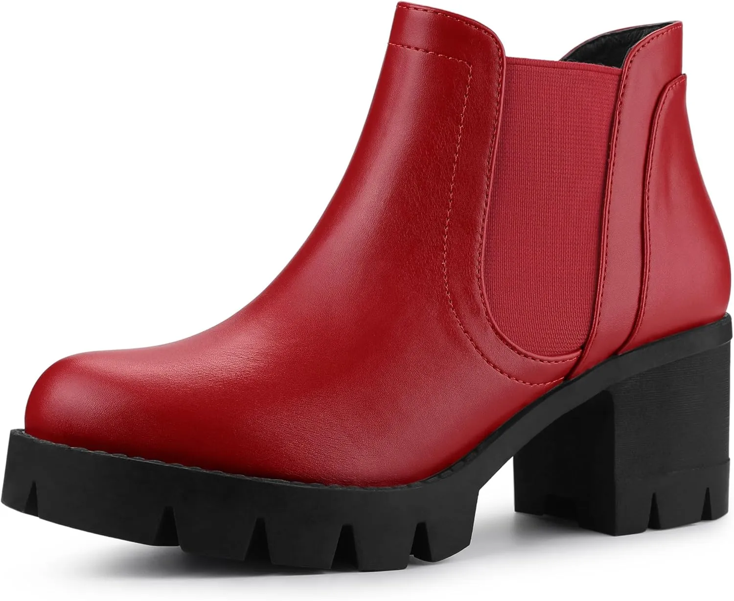 Allegra K Women's Lug Sole Chunky Heel Chelsea Ankle Boots