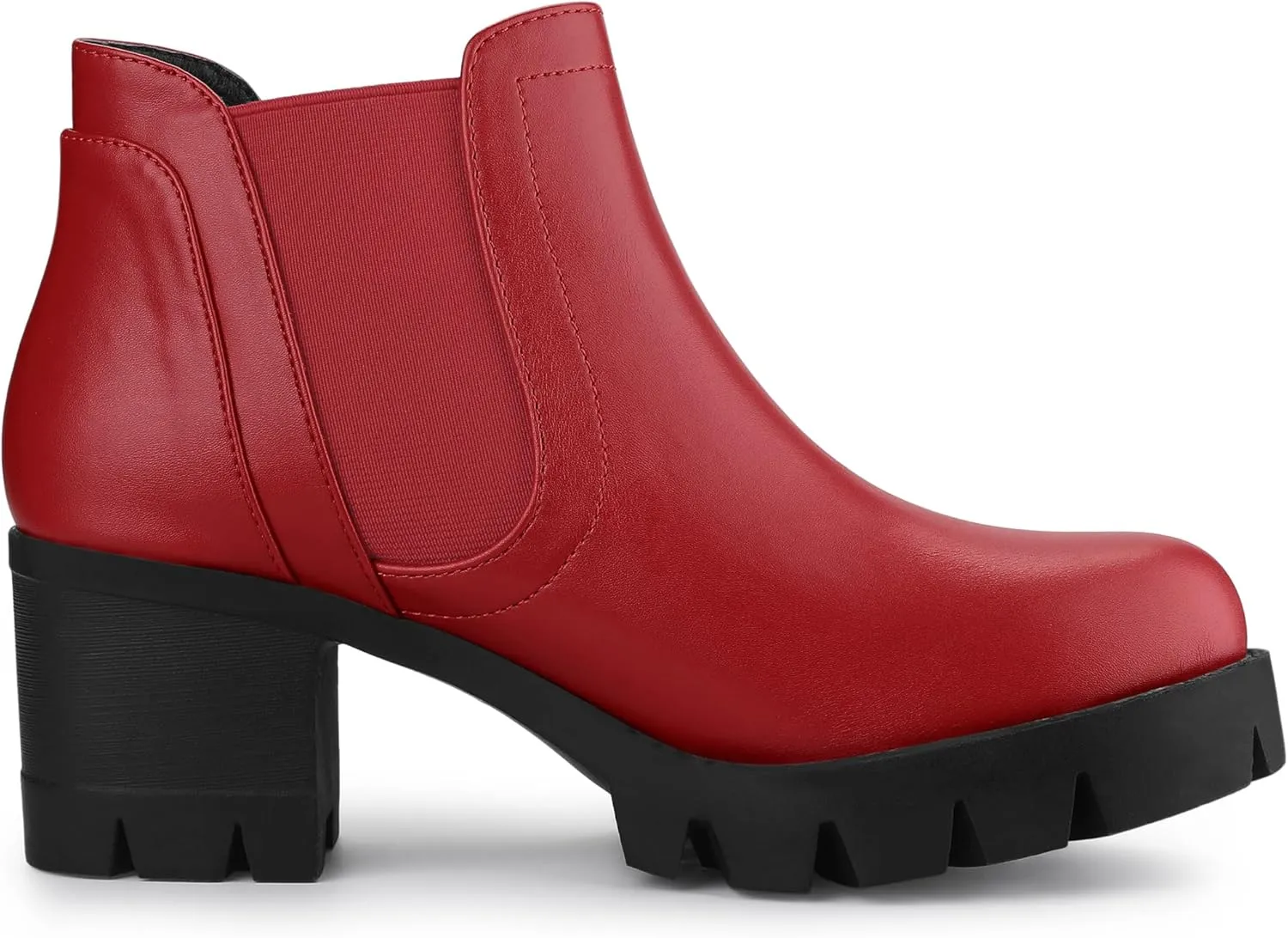 Allegra K Women's Lug Sole Chunky Heel Chelsea Ankle Boots
