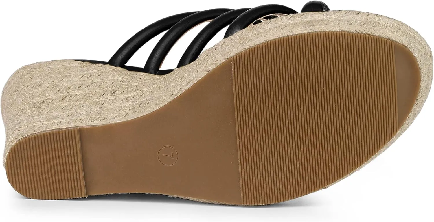 Allegra K Women's Platform Espadrille Wedge Strappy Straps Slides Wedges