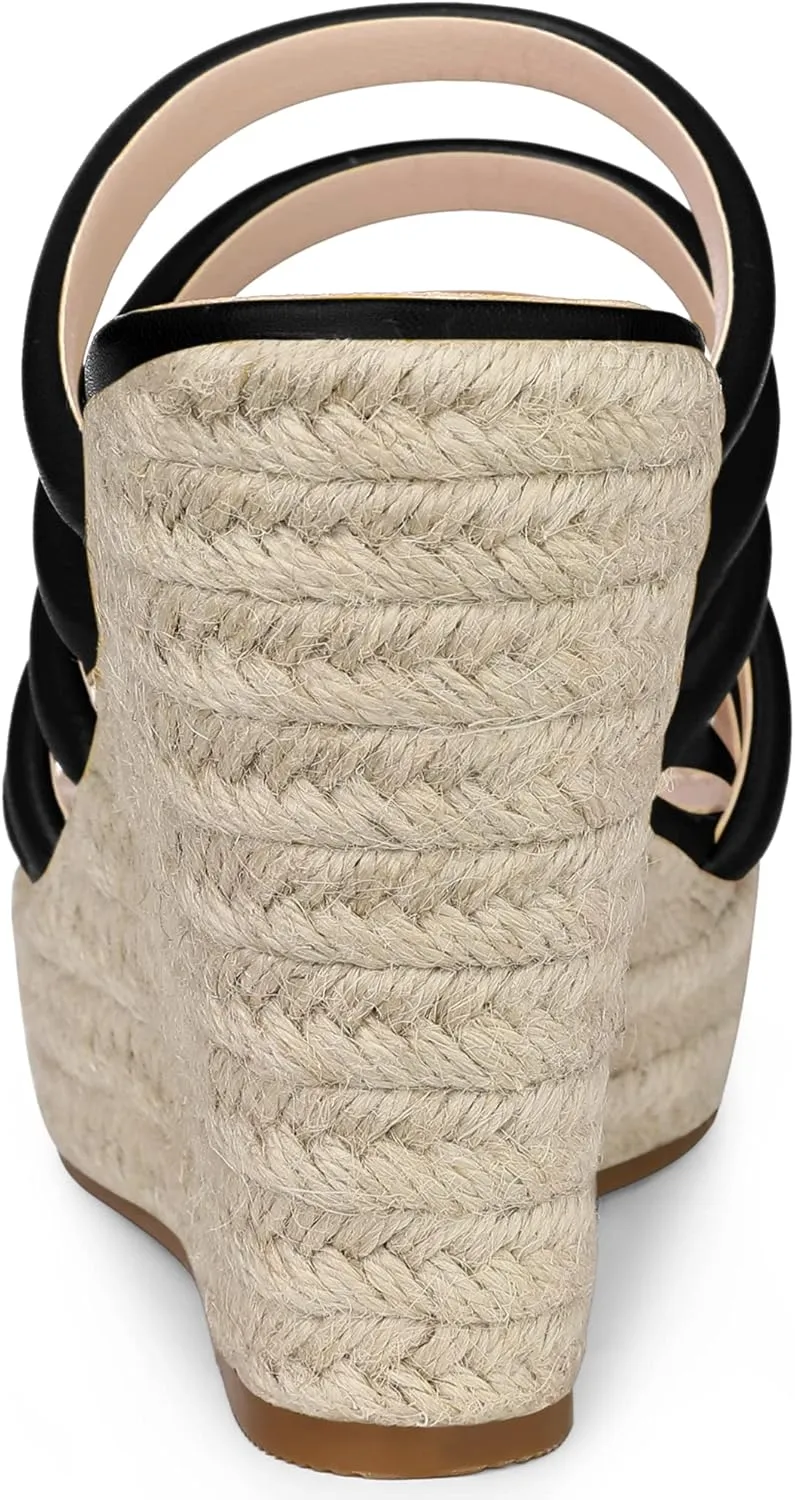 Allegra K Women's Platform Espadrille Wedge Strappy Straps Slides Wedges