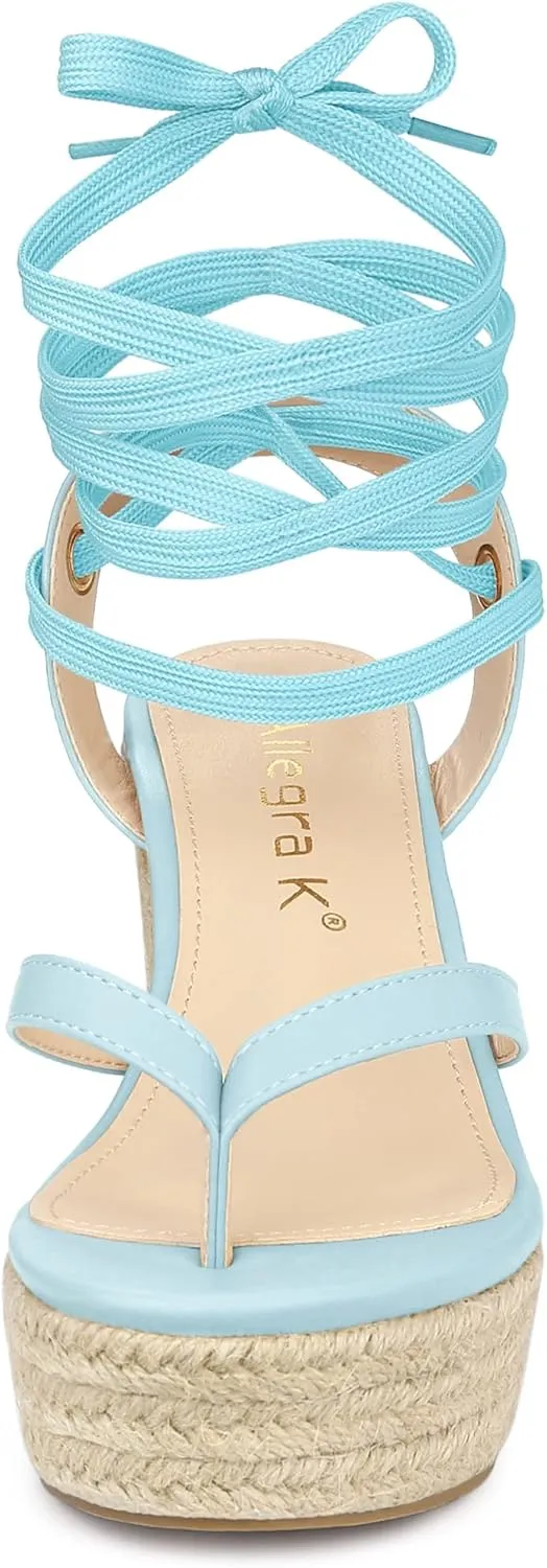 Allegra K Women's Platform Strappy Slingback Flip Flops Wedge Sandals