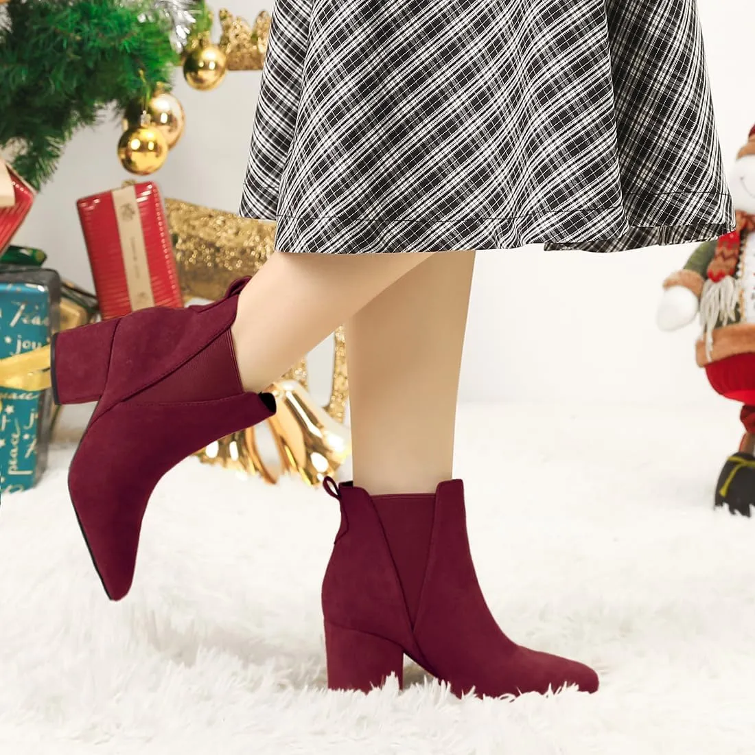 Allegra K Women's Pointed Toe Block Heel Ankle Chelsea Boots