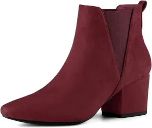 Allegra K Women's Pointed Toe Block Heel Ankle Chelsea Boots