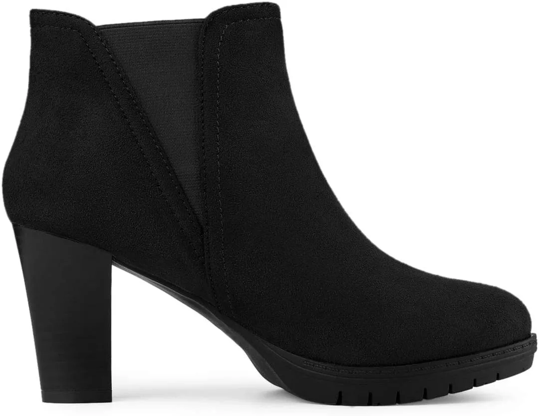 Allegra K Women's Pointed Toe Block Heel Ankle Chelsea Boots